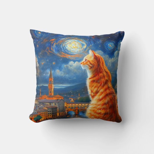 Starry Night Over Florence | Ginger Cat Art クッション (正面)