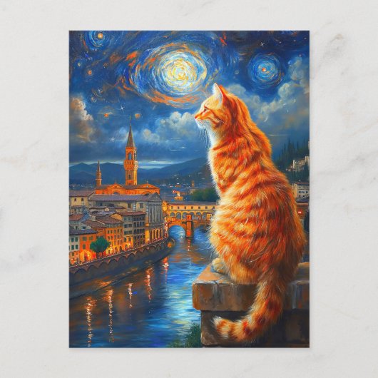 Starry Night Over Florence | Ginger Cat Art ポストカード (正面)
