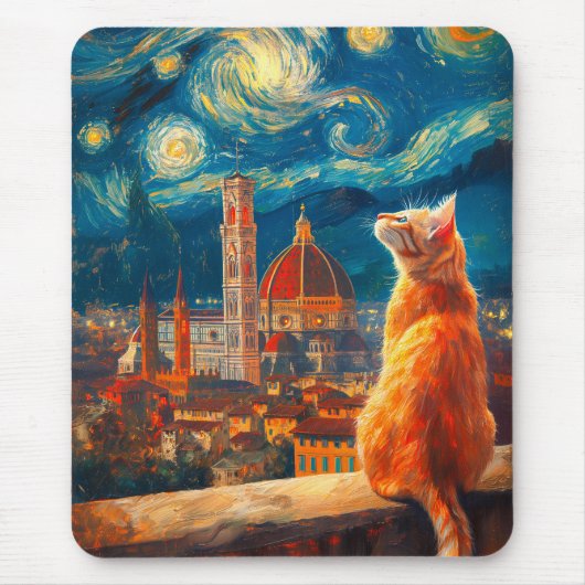 Starry Night Over Florence | Ginger Cat Art マウスパッド (正面)