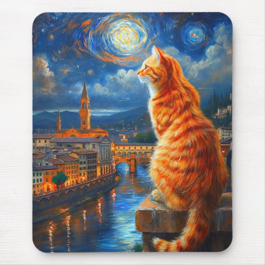 Starry Night Over Florence | Ginger Cat Art マウスパッド (正面)
