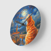 Starry Night Over Florence | Ginger Cat Art ラウンド壁時計 (傾斜)