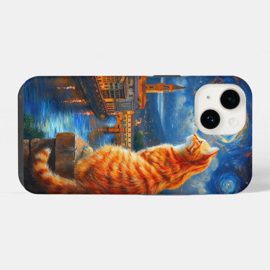 Starry Night Over Florence | Ginger Cat Art iPhoneケース (裏面横)