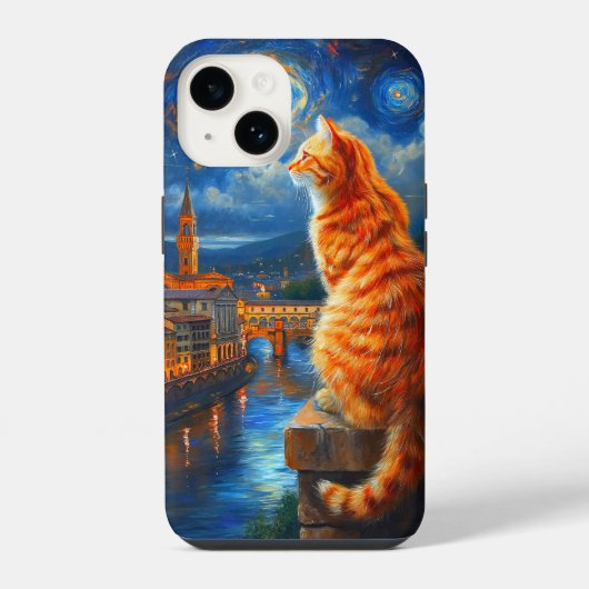 Starry Night Over Florence | Ginger Cat Art iPhoneケース (裏面)