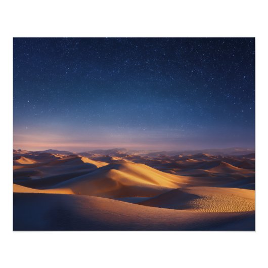 Starry Night Over Golden Desert Dunes Landscape ポスター (正面)