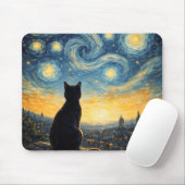 Starry Night Overlook 黒猫と輝く街 マウスパッド (マウス)