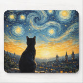 Starry Night Overlook 黒猫と輝く街 マウスパッド (正面)