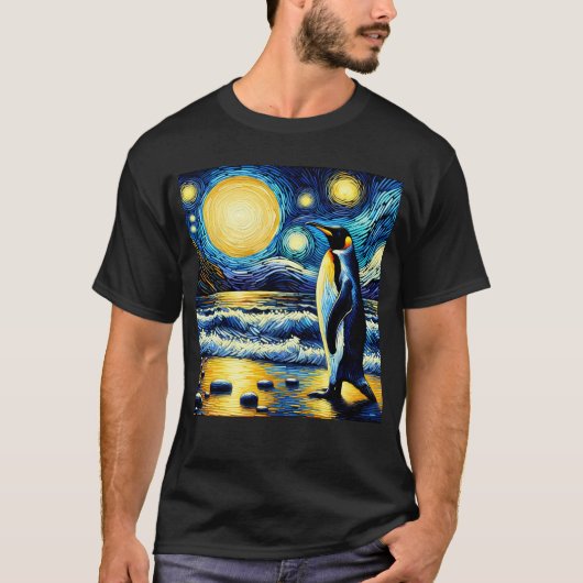 Starry Night Penguin Van Gogh Lover Tシャツ (正面)