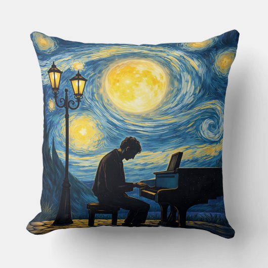 Starry Night Piano Dream Pillow – Romantic Moonlig クッション (正面)