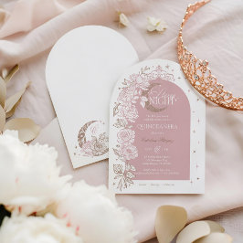 Starry Night Quinceanera Floral Celestial Moon 招待状