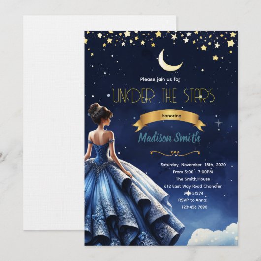 Starry Night Quinceanera party Invitation 招待状 (正面/裏面)