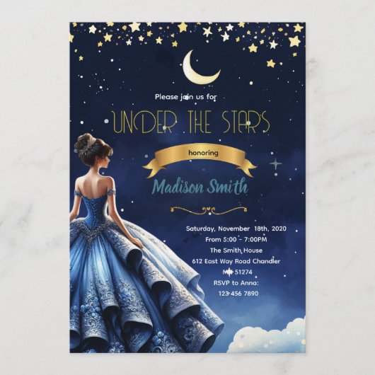 Starry Night Quinceanera party Invitation 招待状 (正面)