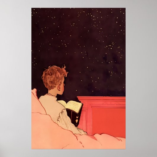 Starry Night Reading Art Print Vintage Children's ポスター (正面)