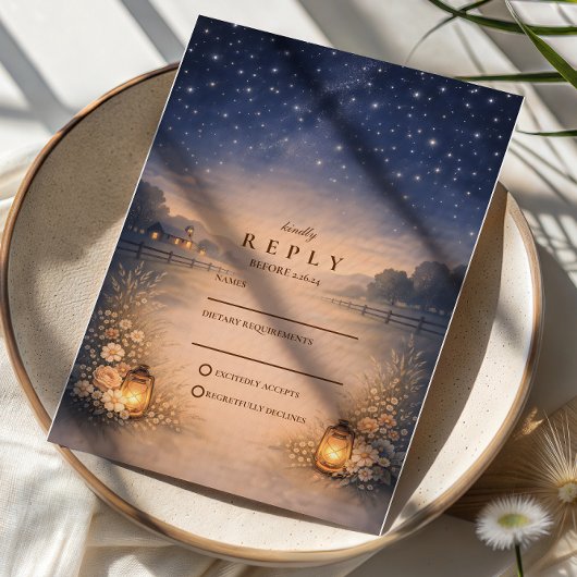 Starry Night Rustic Meadow Wedding 出欠カード