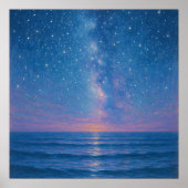Starry Night Seascape - Pastel Painting Style ポスター (正面)