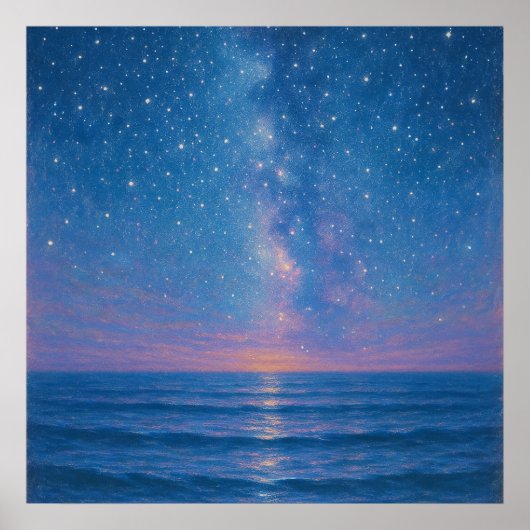 Starry Night Seascape - Pastel Painting Style ポスター (正面)