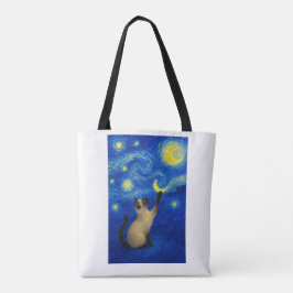 Starry Night Siamese Cat Moon トートバッグ
