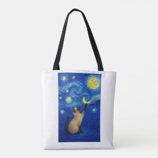 Starry Night Siamese Cat Moon トートバッグ