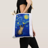 Starry Night Siamese Cat Moon トートバッグ (クローズアップ)
