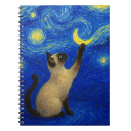 Starry Night Siamese Cat Moon ノートブック