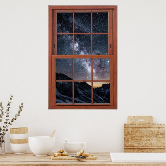 Starry Night Skies Window Illusion - Fake Window ポスター (キッチン)