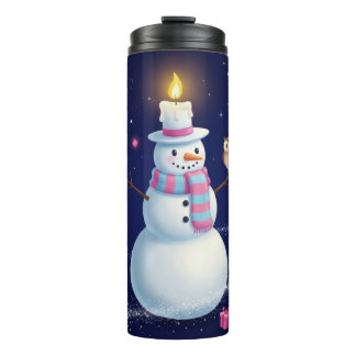 Starry Night Snowman with Candle Hat and Owl タンブラー