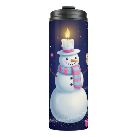 Starry Night Snowman with Candle Hat and Owl タンブラー (正面)