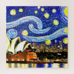 Starry Night Sydney Australia Opera House ジグソーパズル<br><div class="desc">This beautiful design shows Sydney Australia and it's famous opera house in a style of Van Gogh's Starry Night painting.</div>