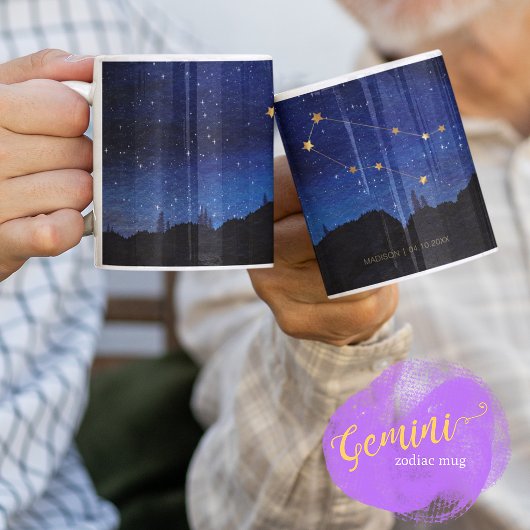 Starry Night Tree Gold Gemini Zodiac Constellation コーヒーマグカップ
