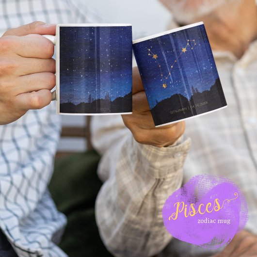 Starry Night Tree Gold Pisces Zodiac Constellation コーヒーマグカップ