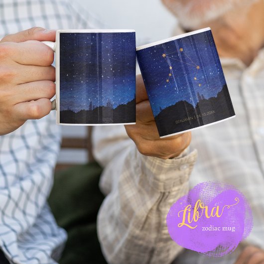 Starry Night Trees Gold Libra Zodiac Constellation コーヒーマグカップ