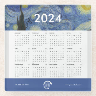 Starry Night Vanゴッホビジネスロゴ2024カレンダー ガラスコースター