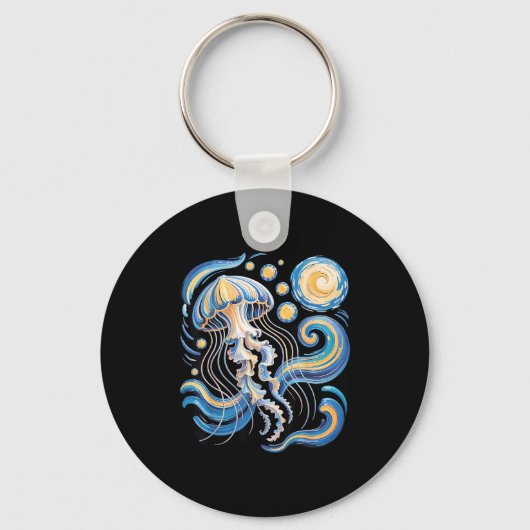 Starry night van gogh jellyfish scuba diving surf キーホルダー (正面)