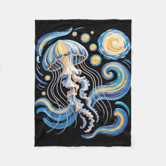 Starry night van gogh jellyfish scuba diving surf フリースブランケット