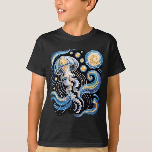 Starry night van gogh jellyfish scuba diving surf tシャツ (正面)