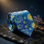 Starry Night Van Gogh Masterpiece Pattern ネクタイ<br><div class="desc">Wear art history around your neck with this breathtaking necktie inspired by Vincent van Gogh’s legendary “The Starry Night”. The iconic swirling night sky in rich midnight blues, vibrant yellow crescent moon and twinkling stars, dramatic cypress tree silhouette and expressive brushstrokes are faithfully reproduced in a full-pattern design that captures...</div>