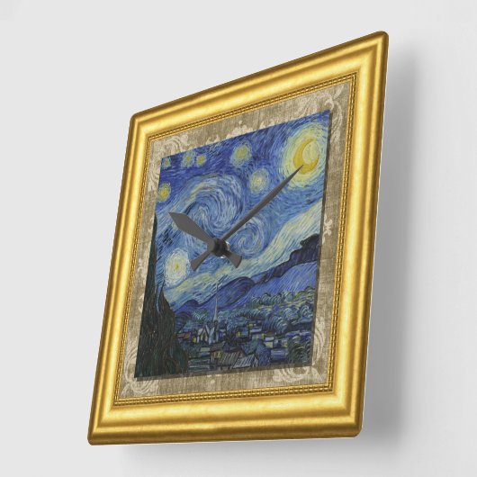 Starry Night, Vincent Vanゴッホ, Framed Canvas スクエア壁時計 (傾斜)