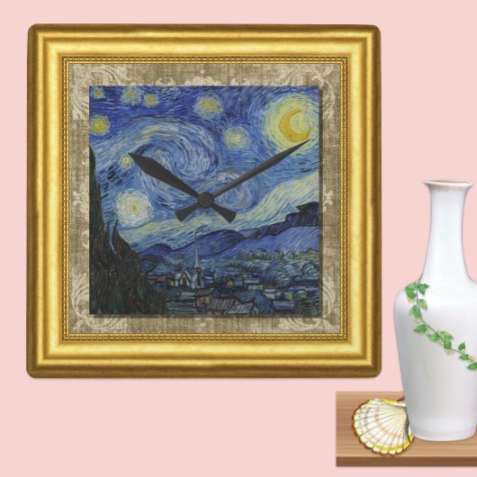Starry Night, Vincent Vanゴッホ, Framed Canvas スクエア壁時計