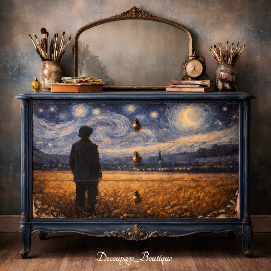 Starry Night Wheat Field Landscape Decoupage 薄葉紙