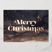 Starry Night Winter Sky Modern Elegant Chic 箔シーズンカード (正面)