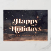 Starry Night Winter Sky Modern Elegant Chic 箔シーズンカード (正面)