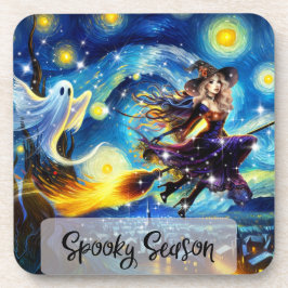 Starry Night Witchy Halloween Design コースター