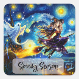 Starry Night Witchy Halloween Design スクエアシール