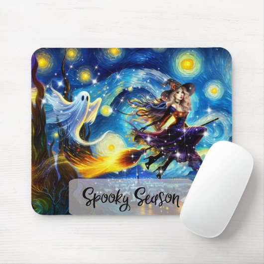 Starry Night Witchy Halloween Design マウスパッド (マウス)