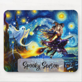Starry Night Witchy Halloween Design マウスパッド