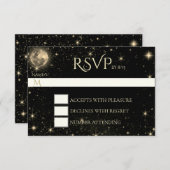 Starry Night with Moon金ゴールドRSVPカード 出欠カード (正面/裏面)