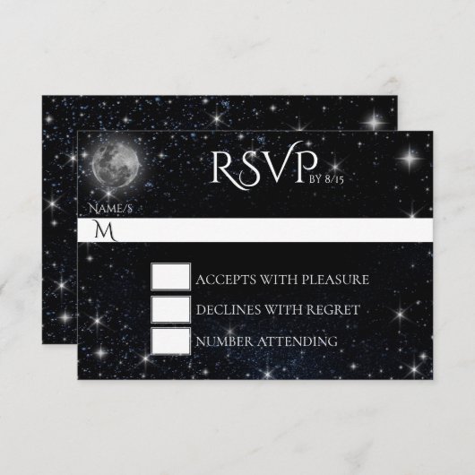 Starry Night with Moon RSVPカード (正面/裏面)