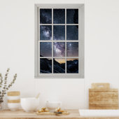 Starry Skies White Frame Window Illusion ポスター (キッチン)
