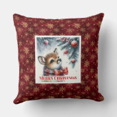 Starry snowy scene baby fawn winter forest kids  クッション (裏面)