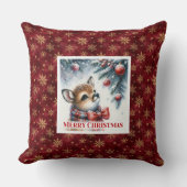 Starry snowy scene baby fawn winter forest kids  クッション (正面)