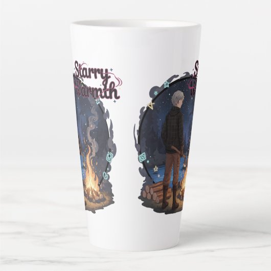 Starry Warmth - Lumberjack Anime Boy by Campfire カフェラテマグ (正面)